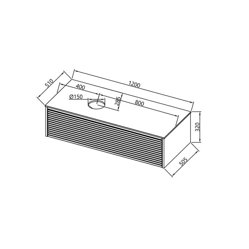 Mobilier suspendat Kolpasan, Orphia 120, canelat, cu blat din Kerrock, 1 sertar, acacia